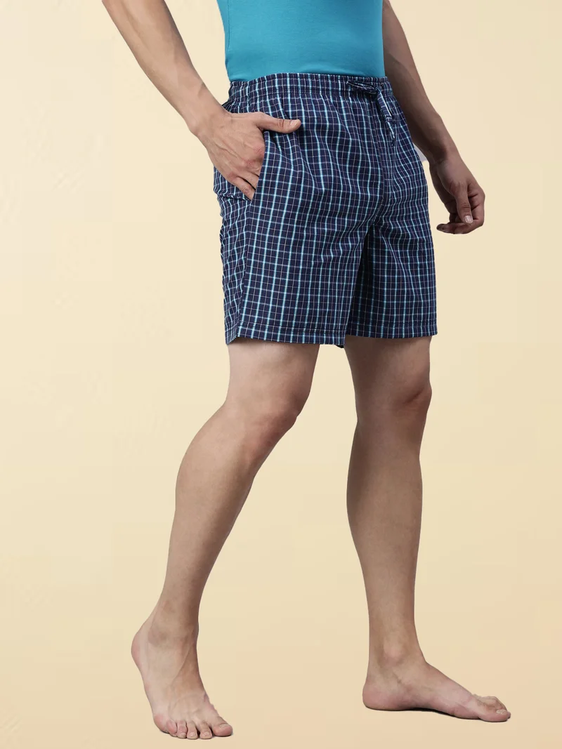 Joven  Dark Blue Checked Lounge Shorts for Men for Men | Best Price UAE