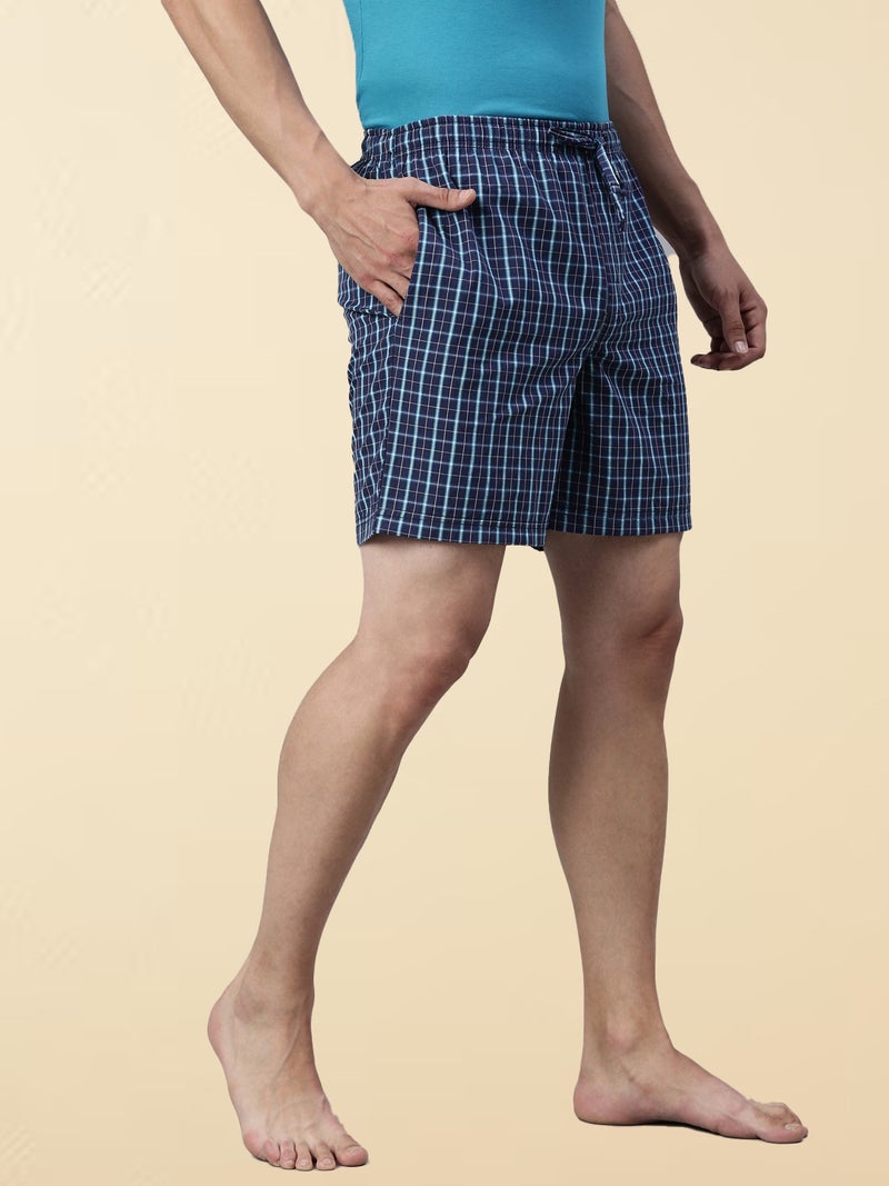 Joven Dark Blue Checked Lounge Shorts for Men - Image 4