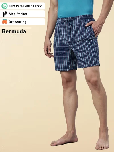 جوفن شورت رجالي منزلي كاروهات أزرق داكن