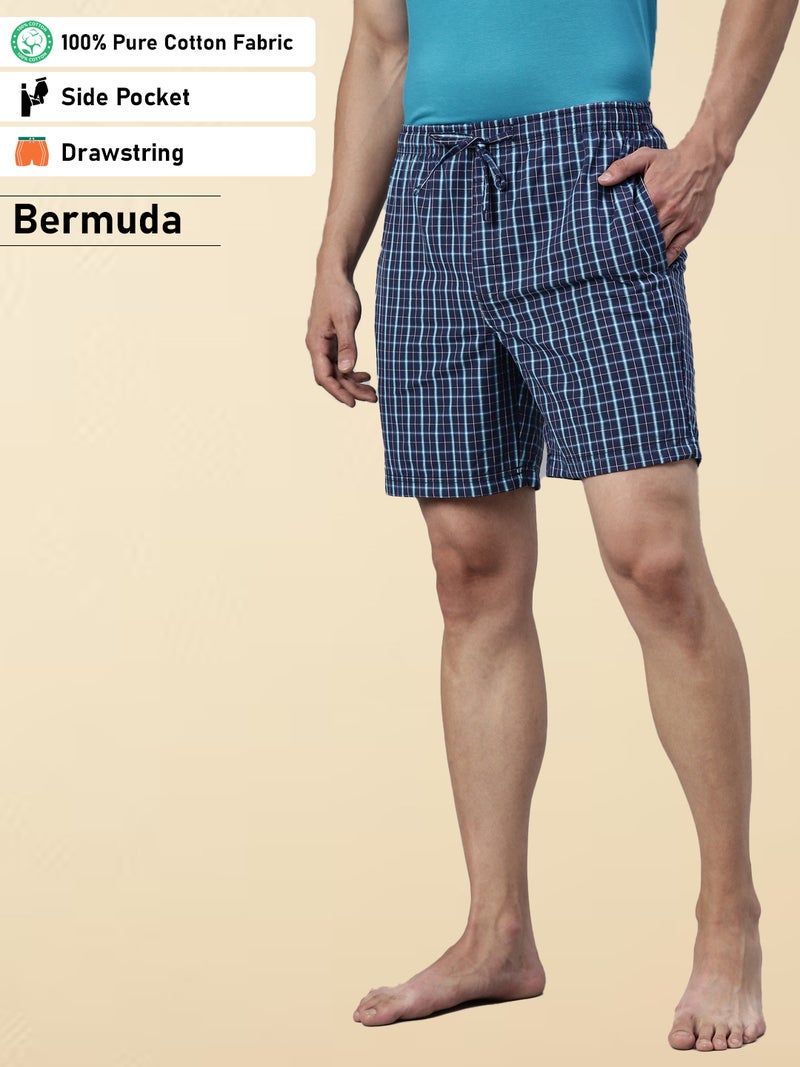Joven Dark Blue Checked Lounge Shorts for Men - Image 1