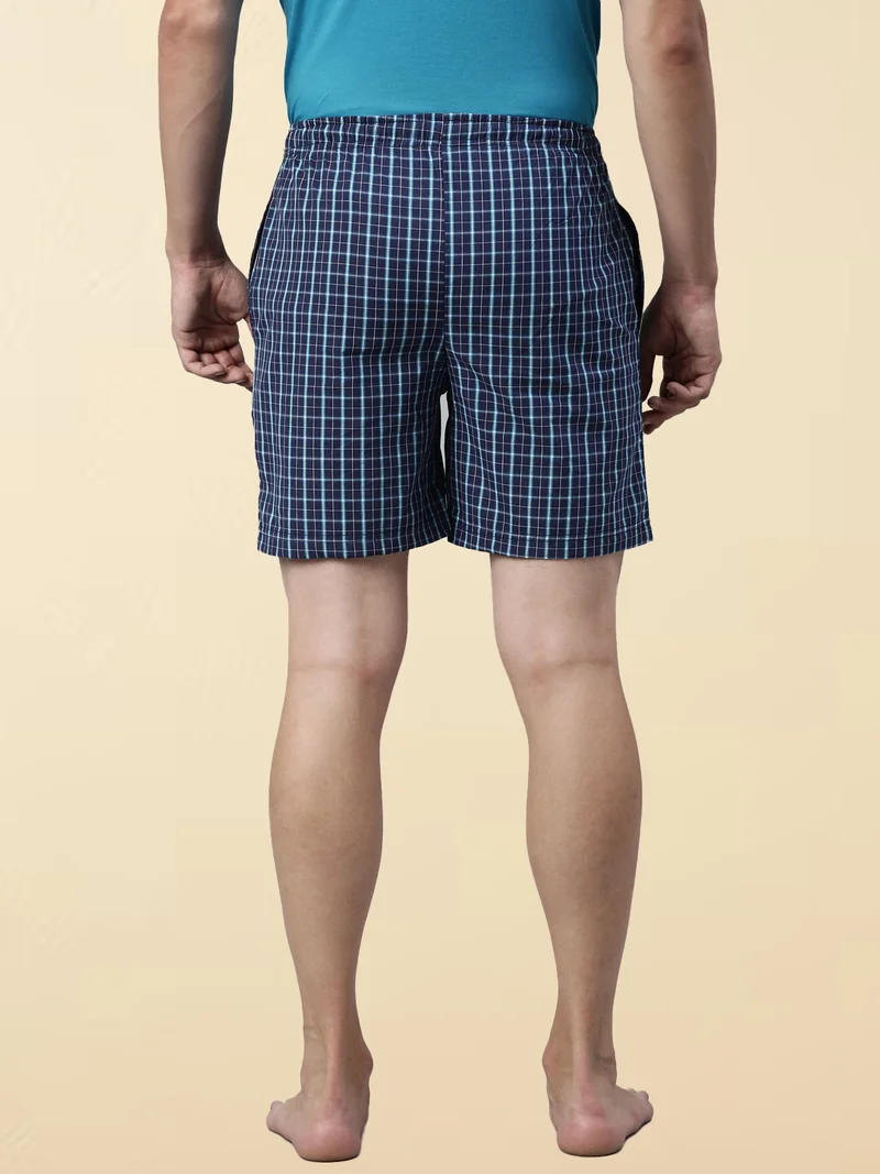 Joven  Dark Blue Checked Lounge Shorts for Men for Men | Best Price UAE