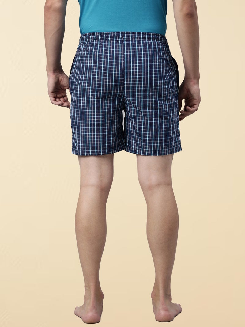 Joven Dark Blue Checked Lounge Shorts for Men - Image 3