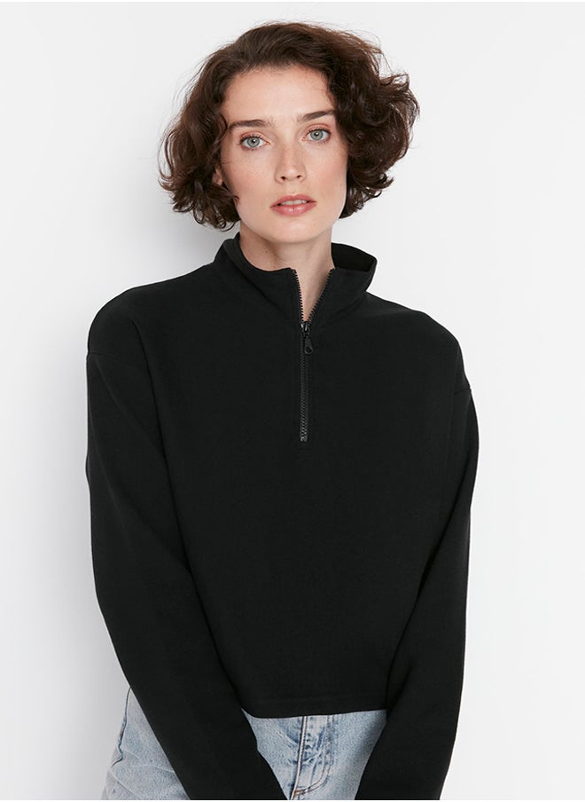 Black Thessaloniki/Knitwear Look Zippered Collar Regular/Regular Fit Knitted Sweatshirt TWOAW22SW0732 - pzsku/Z0305672D1D8935E5502AZ/45/_/1730941981/1a48cb39-677b-40f3-94af-18a3814a5489