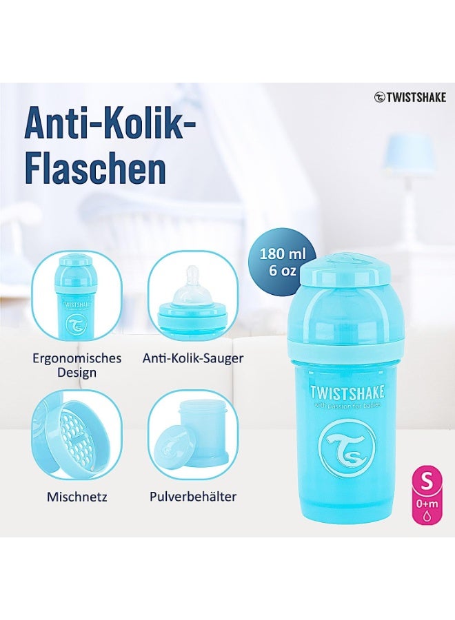 Twistshake Anti-Colic Baby Bottle with Milk Powder Container and Mixer - 180ml | Slow Flow Silicone Breast-Like Nipple | BPA- Free | Suitable for Newborns (0+) | Blue - Image 3