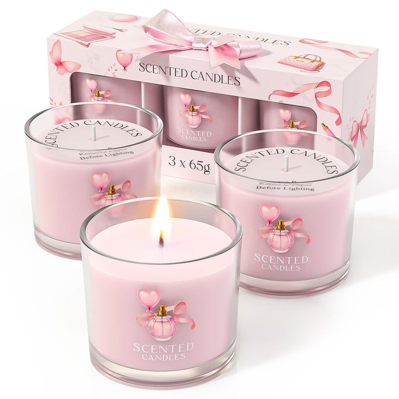 CHILLFLAME Pink Candles, Scented Candle Gift Set for Stress Relief, 3 Votive Candles for Women and Men, Birthday Candle Gifts for Women, Candles Gifts for Women (Pink, 7 oz) - Image 1