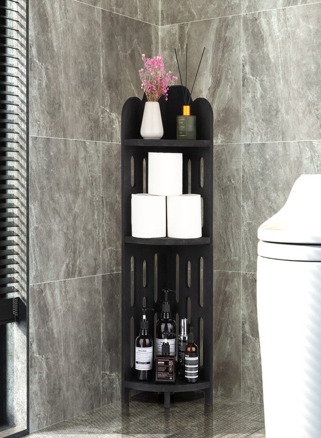 Meangood Bathroom Corner Shelf Stand, 3 Tier Solid Wood Display Shelf for Narrow Space, Shower Corner Shelf, Plant Stand Nightstand, for Living Room, Bedroom, Home Office, Elegant Black - Image 2
