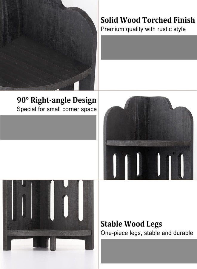 Meangood Bathroom Corner Shelf Stand, 3 Tier Solid Wood Display Shelf for Narrow Space, Shower Corner Shelf, Plant Stand Nightstand, for Living Room, Bedroom, Home Office, Elegant Black - Image 3