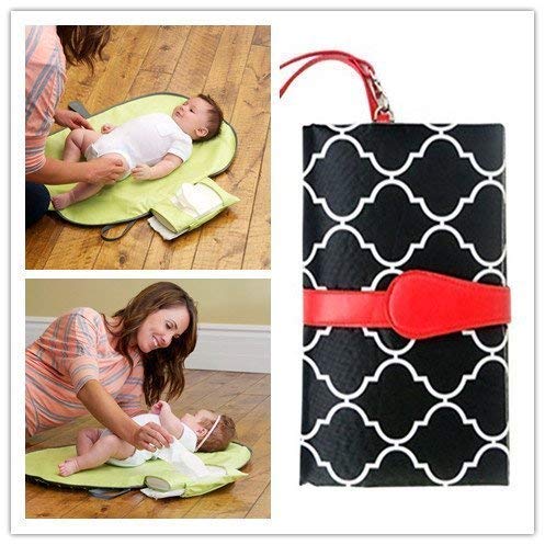 Babies Bloom Diaper Clutch Bag with Changing Matt, Waterproof Portable Baby Diaper Changing Station (Mommy Clutch Bag) (Black/Red) - Image 3