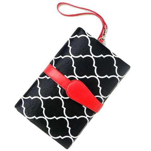 Babies Bloom Diaper Clutch Bag with Changing Matt, Waterproof Portable Baby Diaper Changing Station (Mommy Clutch Bag) (Black/Red) - Image 1