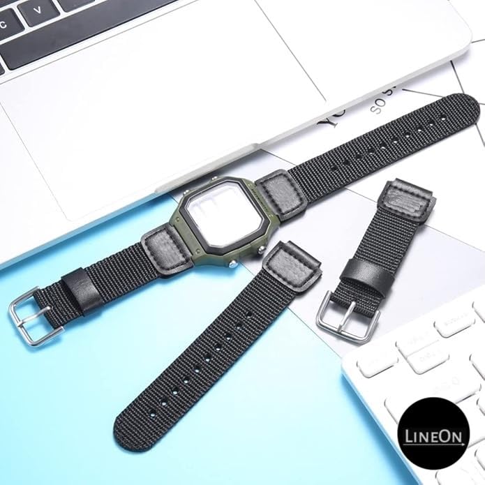 Lineon 18mm Nylon & Leather Nato Style Watch Strap Cut Pattern Specially Compatible With CASI0 Royale AE-1200WH AE 1200 WH with Tool & Pins - Image 4