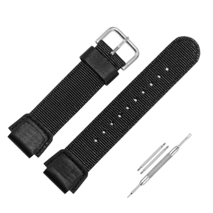 Lineon 18mm Nylon & Leather Nato Style Watch Strap Cut Pattern Specially Compatible With CASI0 Royale AE-1200WH AE 1200 WH with Tool & Pins - Image 1