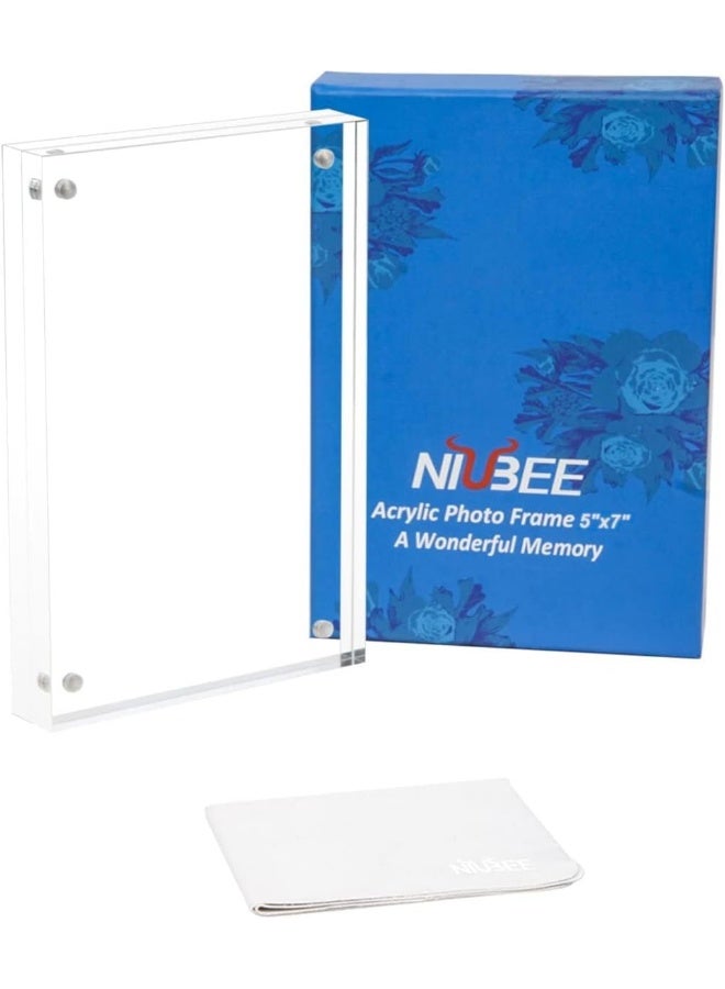 NIUBEE NIUBEE 5x7 Acrylic Picture Frame Photo Frame 20 Thicker Block Clear Frameless Acrylic Frames Double Sided Magnetic frames for Desktop  - Image 2