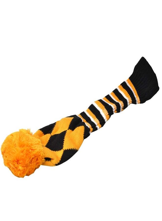 GOOACTION 3PCS Knitted Golf Head Covers 1-3-5 for Driver and Fairway Woods with Long Neck Design Vintage Argyle Yellow and Black Sock Pom Pom Golf Club Head Covers Set - Image 3