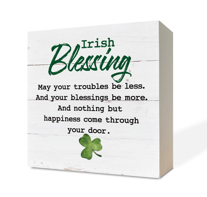 Razpah St. Patrick's Day Sign, Wooden Box Sign Desk Decor, Irish Blessing Wood Sign, Irish Blessing Happiness Friendship Gift, Farmhouse Home Decor for St Patrick's Day, Living Room Decor, Housewarming Gift - Image 1