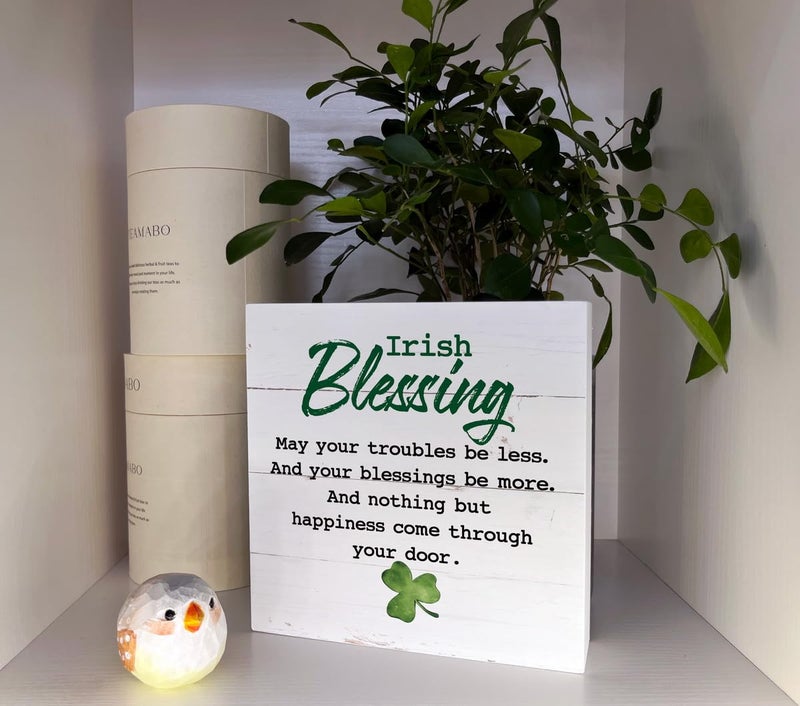 Razpah St. Patrick's Day Sign, Wooden Box Sign Desk Decor, Irish Blessing Wood Sign, Irish Blessing Happiness Friendship Gift, Farmhouse Home Decor for St Patrick's Day, Living Room Decor, Housewarming Gift - Image 4