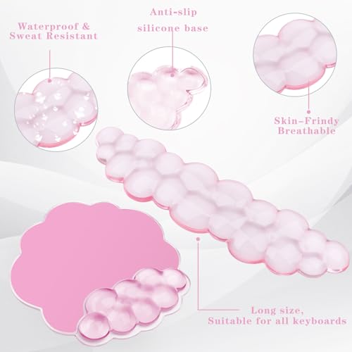 KEPUTAIER Gel Cloud Keyboard and Mouse Wrist Rest, Cute Wrist Support and Arm Support Rest for Typing Pain Relief，Suitable for Office/Computer/Laptop/Gaming Set-Pink - Image 3
