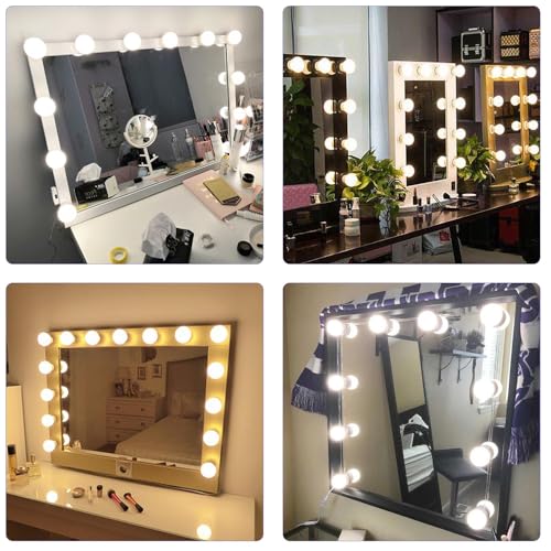 SICCOO Vanity Mirror Lights, 10 Dimmable Bulbs DIY Hollywood Style LED Makeup Mirror Lights with USB Cable, Lighting Fixture Strip for Makeup Dressing Table Bathroom, White, Framed, Round, Wall Mount - Image 3