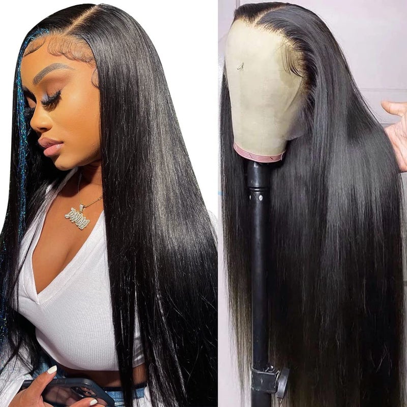 mengkai 26 Inch Lace Front Wigs Human Hair Pre Plucked Glueless Lace Front Human Hair Wigs Bleached Knots with Baby Hair 13x4 Frontal Wigs Human Hair HD Lace Straight Lace Front Wigs Human Hair