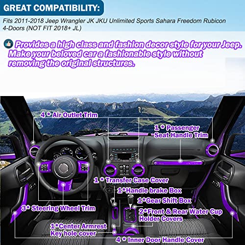 Opall 18 PCS Full Set Interior Decoration Trim Kit,Interior Door Handle Cover Trim,Copilot Handle Cover Trim,Air Conditioning Vent Cover Trim, for Jeep Wrangler JK JKU 2011-2018 4-Door (Purple) - Image 2