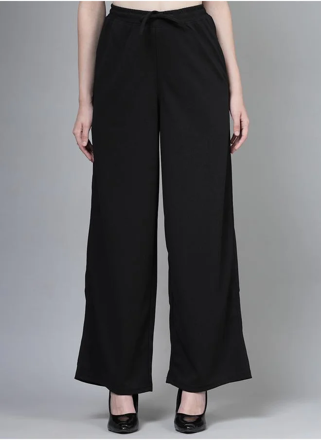بوز PAUSE Women Black Solid Drawstring Waist Wide Leg Pants