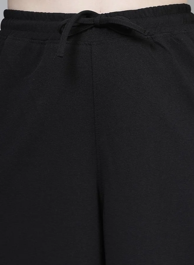 PAUSE PAUSE Women Black Solid Drawstring Waist Wide Leg Pants