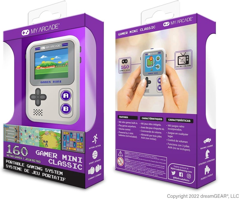 My Arcade Gamer Mini Classic-Purple: Games for Kids, Miniature Handheld Gaming System Packed with 160 Games, 1.8'' Color Display (DGUN-3924), Small - Image 5