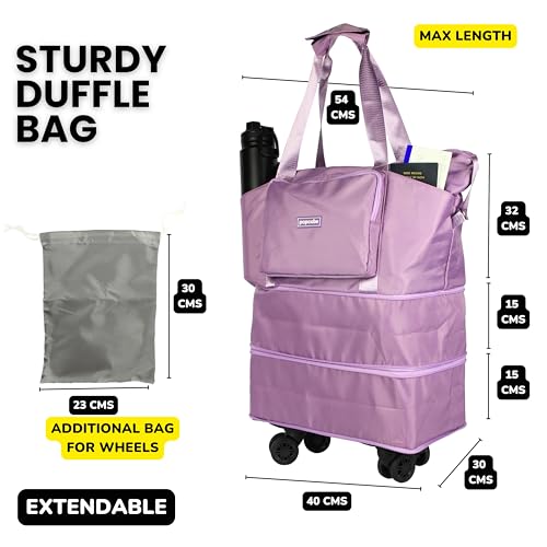 POPCUBE Premium Foldable Duffle Bag for Travel for Women-Folding Bags for Travelling-Travel Bag for Women-Multipurpose Foldable Bags for Travelling. (Style 3 with Wheels, Purple) - Image 2