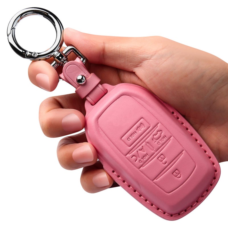 Tukellen for Toyota Key Fob Cover Leather Case Compatible with 20192026 Land Cruiser20212026 Venza Grand Highlander HiluxFortuner20222026 TundraCorolla Cross 45 Buttons Remote KeyPink