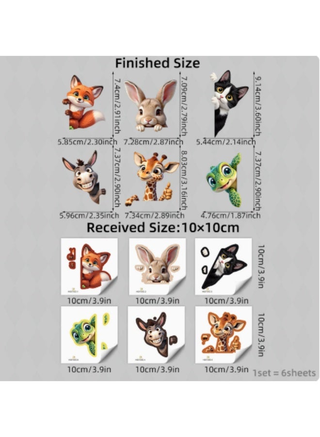 6 Pack Cute Peeking Animal Light Switch Wall Stickers, 10×10cm Cartoon Fox Donkey Cat Turtle Rabbit Giraffe Switch Panel Decals, Self-Adhesive Removable Vinyl Wall Art Decor for Kids Bedroom Playroom Home Decoration - Image 2