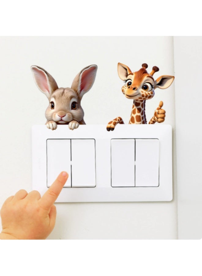 6 Pack Cute Peeking Animal Light Switch Wall Stickers, 10×10cm Cartoon Fox Donkey Cat Turtle Rabbit Giraffe Switch Panel Decals, Self-Adhesive Removable Vinyl Wall Art Decor for Kids Bedroom Playroom Home Decoration - Image 3