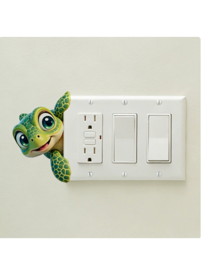 6 Pack Cute Peeking Animal Light Switch Wall Stickers, 10×10cm Cartoon Fox Donkey Cat Turtle Rabbit Giraffe Switch Panel Decals, Self-Adhesive Removable Vinyl Wall Art Decor for Kids Bedroom Playroom Home Decoration - Image 5