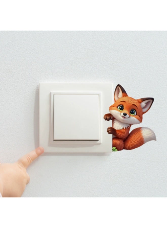 6 Pack Cute Peeking Animal Light Switch Wall Stickers, 10×10cm Cartoon Fox Donkey Cat Turtle Rabbit Giraffe Switch Panel Decals, Self-Adhesive Removable Vinyl Wall Art Decor for Kids Bedroom Playroom Home Decoration - Image 4