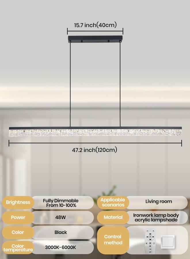YATAI LIGHTING Modern LED Strip Chandelier, 48W Dimmable Pendant Light with Remote, Adjustable Height, 3-Color Wall Switch Control 3000K to 6000K, Black Linear Fixture for Dining Table and Living Spaces,120cm - Image 2