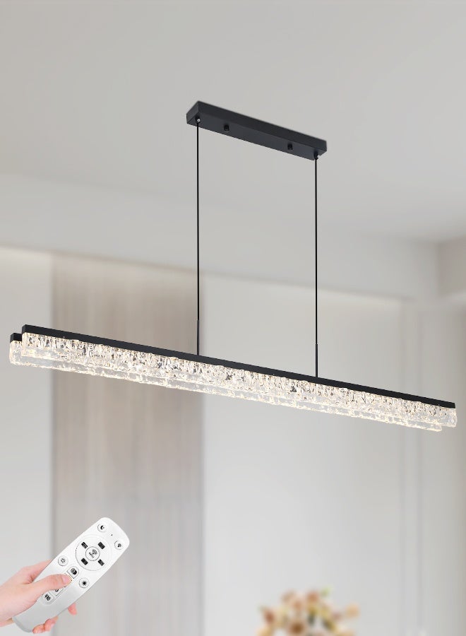 YATAI LIGHTING Modern LED Strip Chandelier, 48W Dimmable Pendant Light with Remote, Adjustable Height, 3-Color Wall Switch Control 3000K to 6000K, Black Linear Fixture for Dining Table and Living Spaces,120cm - Image 1