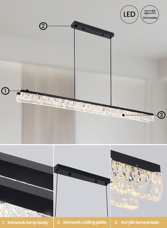 YATAI LIGHTING Modern LED Strip Chandelier, 48W Dimmable Pendant Light with Remote, Adjustable Height, 3-Color Wall Switch Control 3000K to 6000K, Black Linear Fixture for Dining Table and Living Spaces,120cm - Image 4