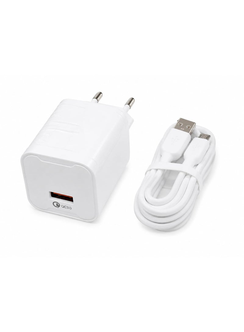 شاحن حائط USB سريع بقوة 30 واط وتقنية QC3.0 مع كابل Micro USB بطول متر واحد (طراز TP-55) - Image 1