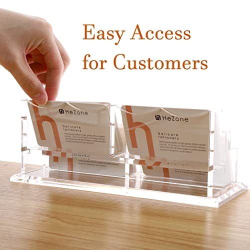 HeZone Business Card Holder Display for Desk, Cards Organizer Case for Women and Men 4 Slot 2 Tier, Clear Acrylic Business Card Stand Rack with 1 Pack (4 Grid-H) - Image 4