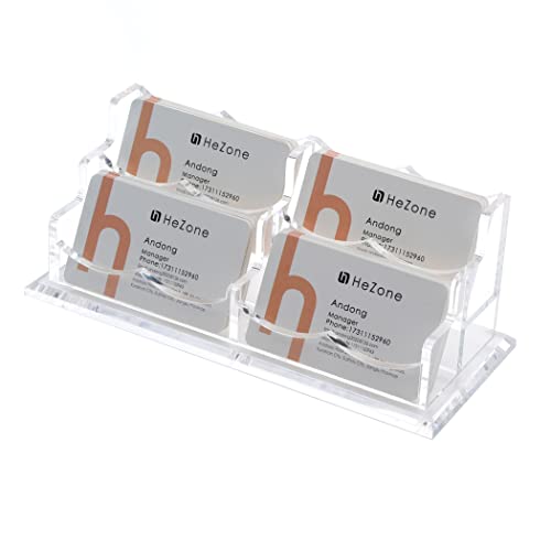 HeZone Business Card Holder Display for Desk, Cards Organizer Case for Women and Men 4 Slot 2 Tier, Clear Acrylic Business Card Stand Rack with 1 Pack (4 Grid-H) - Image 1