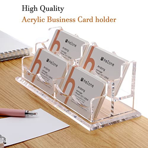HeZone Business Card Holder Display for Desk, Cards Organizer Case for Women and Men 4 Slot 2 Tier, Clear Acrylic Business Card Stand Rack with 1 Pack (4 Grid-H) - Image 2
