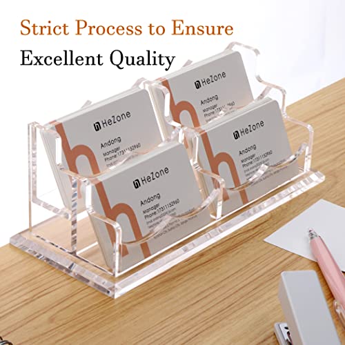 HeZone Business Card Holder Display for Desk, Cards Organizer Case for Women and Men 4 Slot 2 Tier, Clear Acrylic Business Card Stand Rack with 1 Pack (4 Grid-H) - Image 3