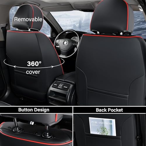 Coverado Car Seat Covers Full Set, Seat Covers for Cars, Black Car Seat Covers Front Seats and Back Car Seat Protector Waterproof, Leather Car Seat Cushion Universal Fit for Most Cars Blue - Image 4