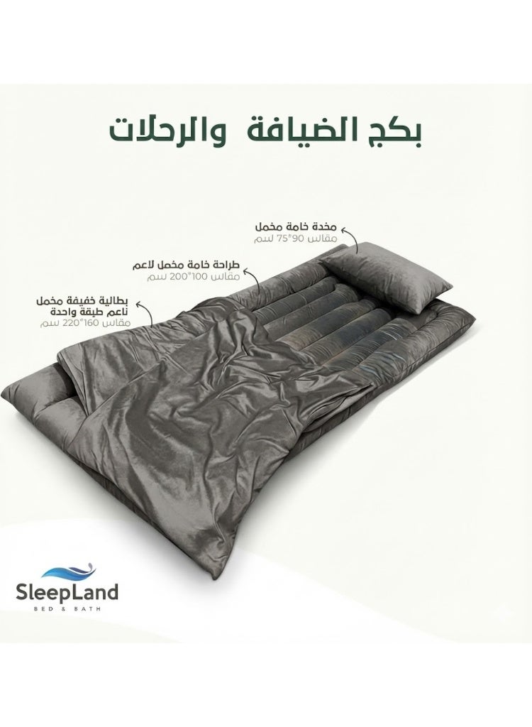 SleepLand Guest and travel package, gray color, consisting of a bed sheet, blanket, pillow, and pillowcase - Image 2