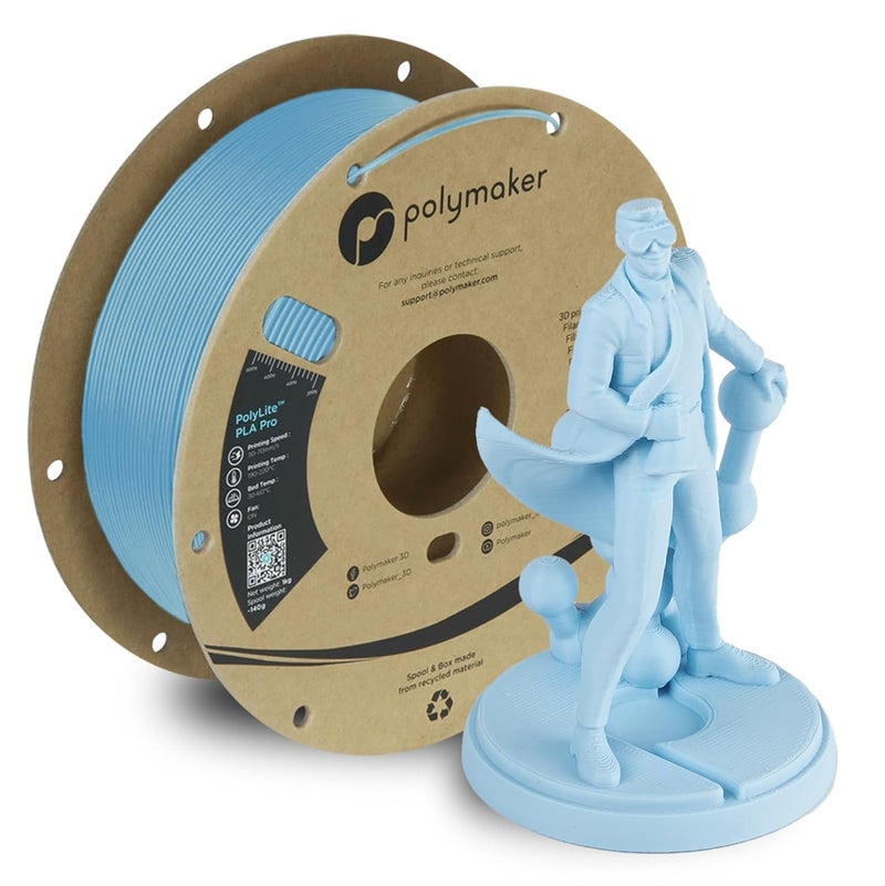 polymaker خيوط PLA PRO 1.75 مم 1 كجم، قوي وعالي الصلابة باللون الأزرق الفاتح لخيوط الطباعة ثلاثية الأبعاد، خيوط طابعة ثلاثية الأبعاد PolyLite PLA PRO 1.75 مم، الطباعة مع معظم الطابعات ثلاثية الأبعاد - Image 1