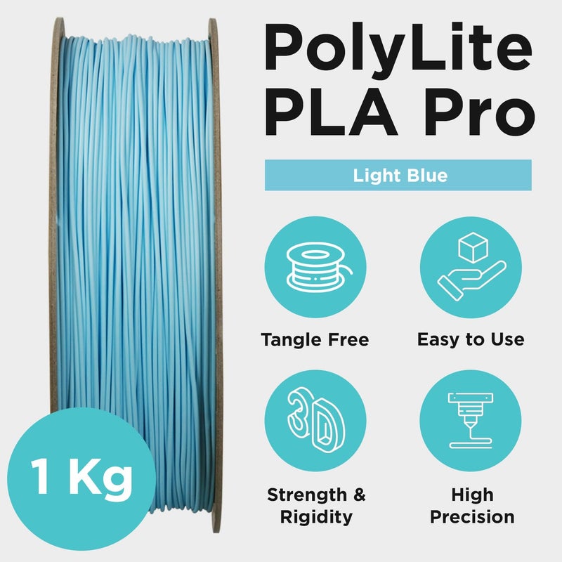 polymaker خيوط PLA PRO 1.75 مم 1 كجم، قوي وعالي الصلابة باللون الأزرق الفاتح لخيوط الطباعة ثلاثية الأبعاد، خيوط طابعة ثلاثية الأبعاد PolyLite PLA PRO 1.75 مم، الطباعة مع معظم الطابعات ثلاثية الأبعاد - Image 5