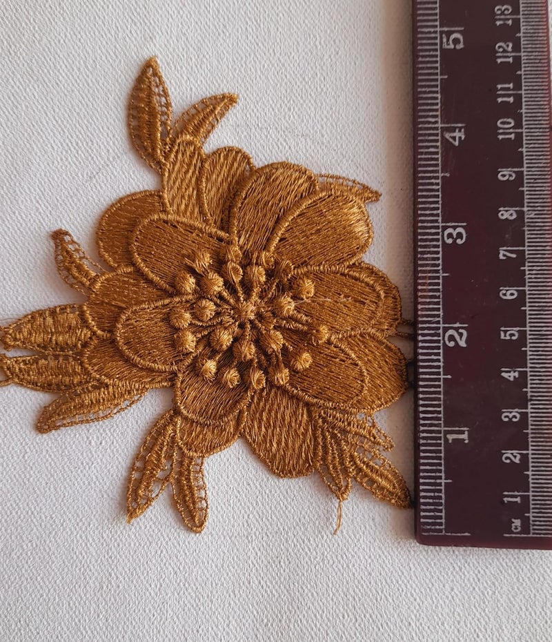 Generic Siya's Decor Sew On Zari Floral Patch for Saree,Suit, lahanga, Dresses, Lace Jewelry, Used As Designer Embroidery Patch,Applique,Sewing Supplies,3D Zari Lace Patch Work, DIY Art & Craft And other sewing Decorations, Home Decoration etc ( 5 zari flower Patches) - Image 1