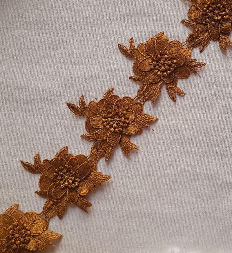 Generic Siya's Decor Sew On Zari Floral Patch for Saree,Suit, lahanga, Dresses, Lace Jewelry, Used As Designer Embroidery Patch,Applique,Sewing Supplies,3D Zari Lace Patch Work, DIY Art & Craft And other sewing Decorations, Home Decoration etc ( 5 zari flower Patches) - Image 2