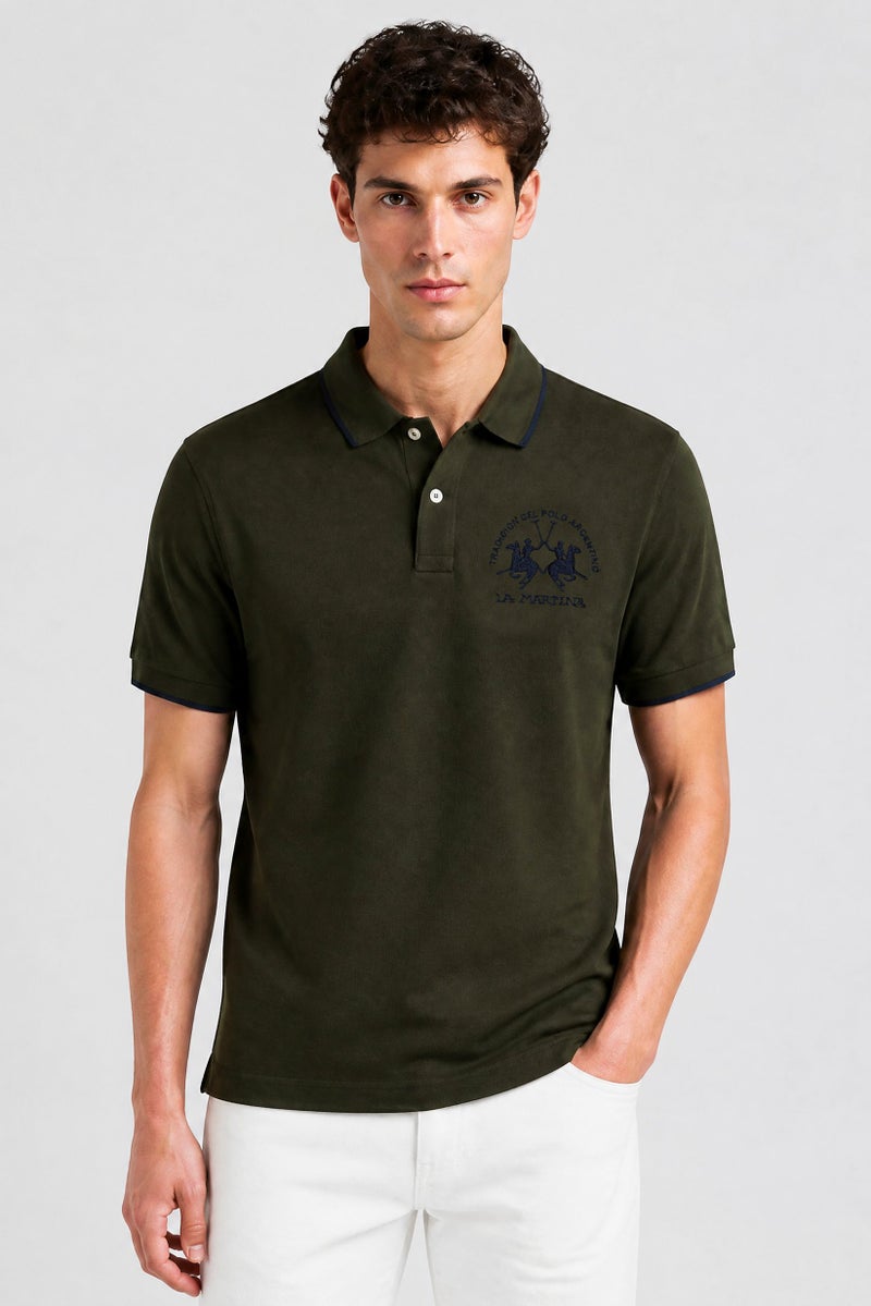 La Martina Men Regular Fit Embroidered Logo Short Sleeve Polo Shirt, Olive - Image 1