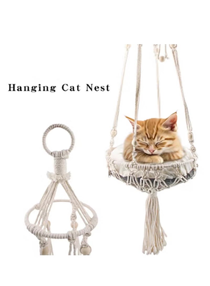 general أرجوحة قطط بوهو المنسوجة يدويًا مع مجموعة التعليق لتزيين المنزل القطط الداخلية - Image 1