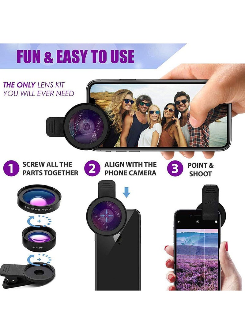 Phone Camera Lens Kit with Universal Clip, Mobile Phone Lens Super Wide-Angle + Macro HD Lens, For All Smartphones - Image 3