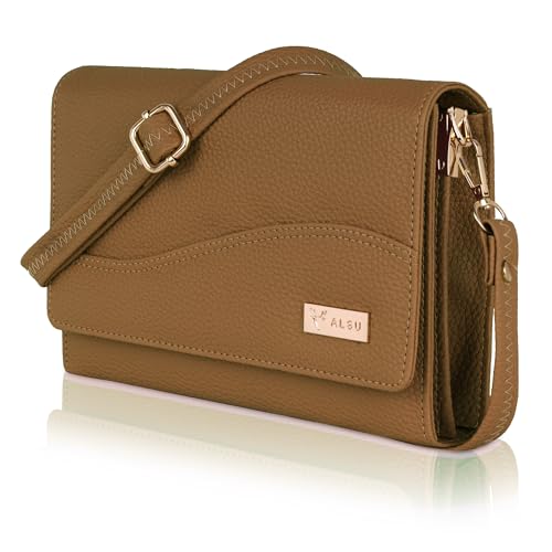 ALSU Women’s Vegan Leather Sling Bag| Stylish Crossbody Purse with Zipper Pocket & Card Slots | Magnetic Closure, Adjustable Strap| Premium Everyday Shoulder Bag for Women & Girls (Tan) - Image 1